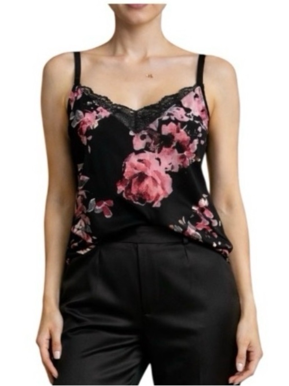 INC Velvet Floral Lace Trim Camisole | Luxe Boudoir Parisian Lingerie | Large